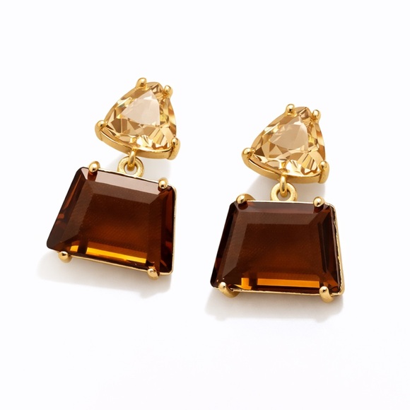 Jewelry - New! Gold Geo Stone Earrings NWOT